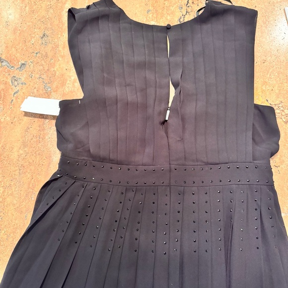 Karl Lagerfeld Paris Chiffon Embellished Midi Dress Black Pleated Womens 12 - Picture 16 of 17